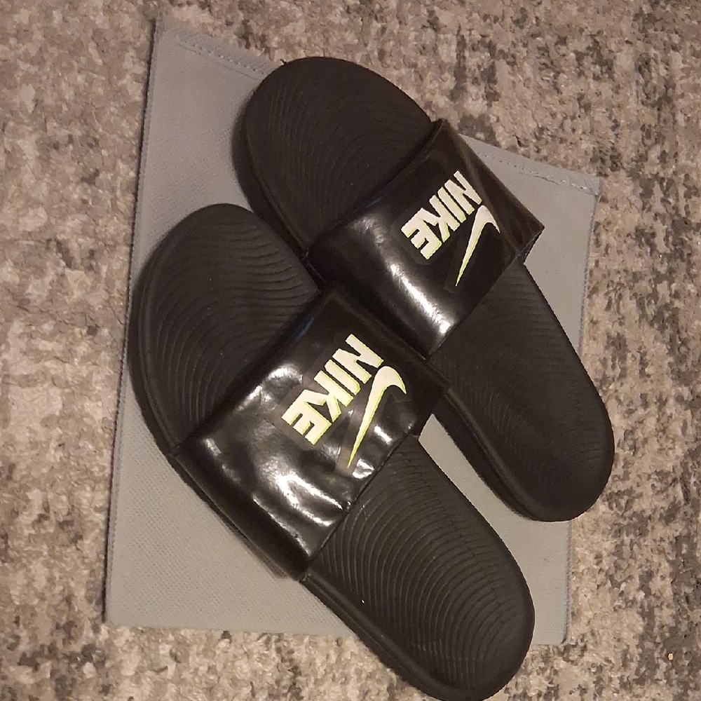 Nike Black and Yellow Slide Sandals